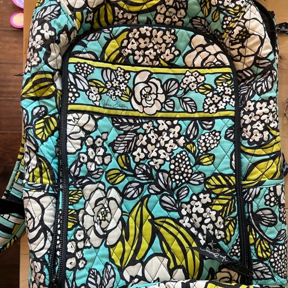 Vera Bradley Floral Pattern Backpack in Turquoise Blue